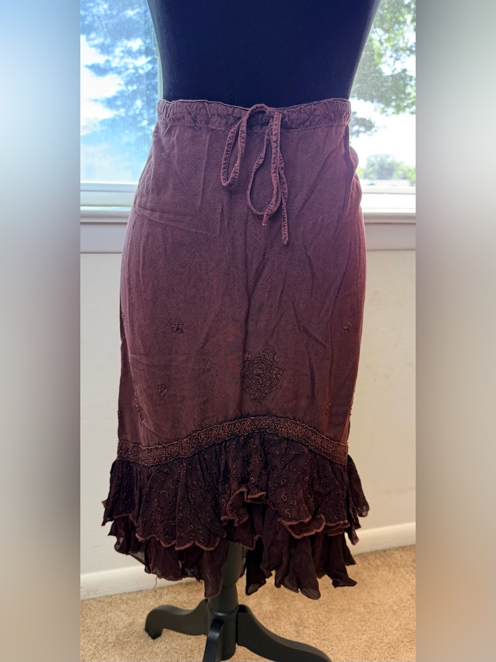 Vintage L.S.I 90’s brown tiered ruffle elastic waist high low fairy core grunge - Picture 3 of 10